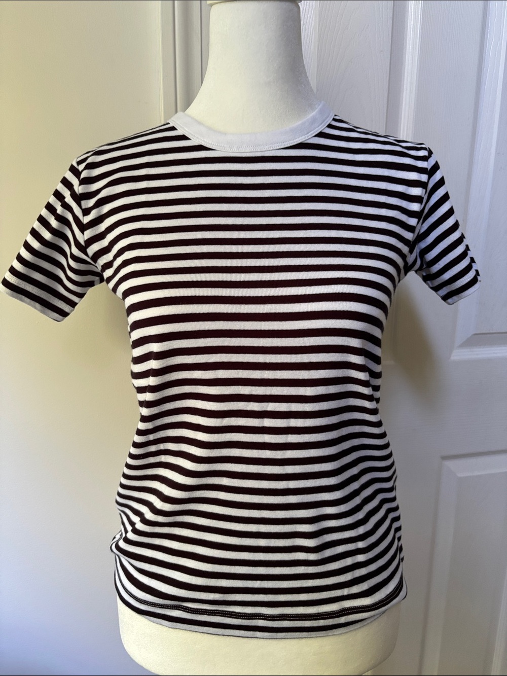 MUJI Classic Black & White Striped Women's Tee, 100% Cotton
